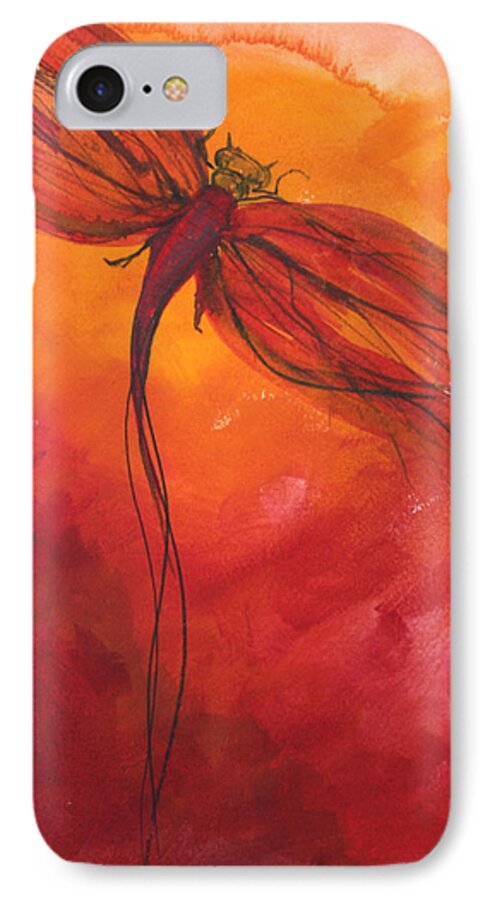 Paint iPhone 8 Case featuring the painting Red Dragonfly 2 by Julie Lueders 