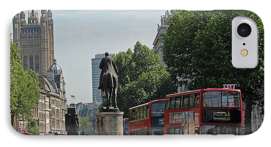 Red London Bus iPhone 8 Case featuring the photograph Red London bus in Whitehall by Tony Murtagh