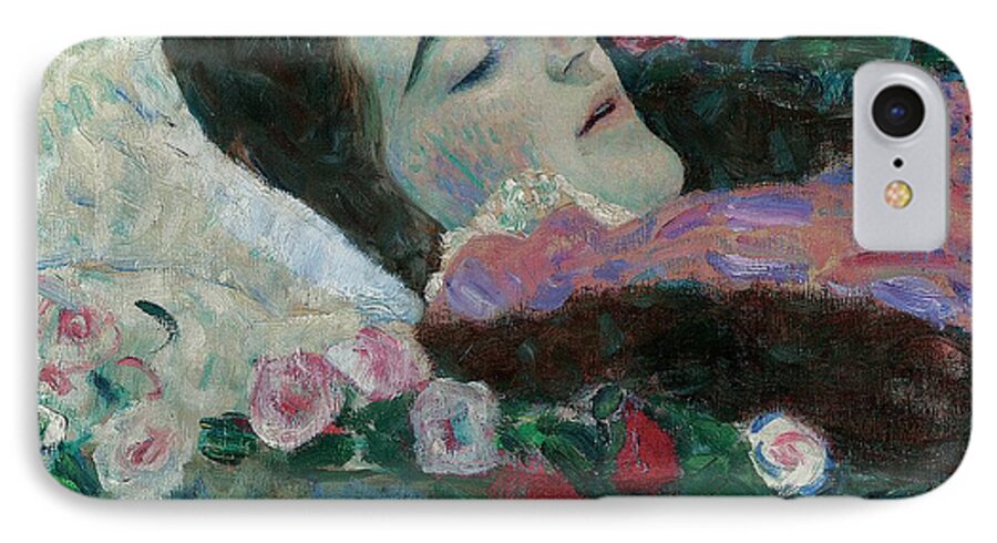 Female; Dead; Death; Flowers; Peaceful; At Rest; Young iPhone 8 Case featuring the painting Ria Munk on her Deathbed by Gustav Klimt