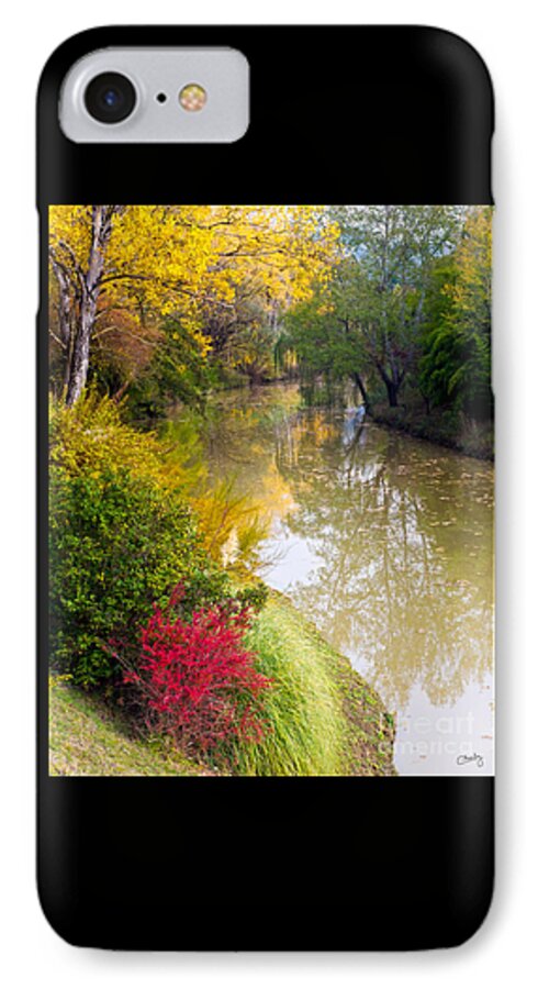 River iPhone 8 Case featuring the photograph River with Autumn Colors by Prints of Italy