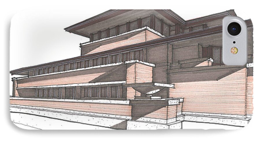 Flw iPhone 8 Case featuring the drawing Robie House by Calvin Durham