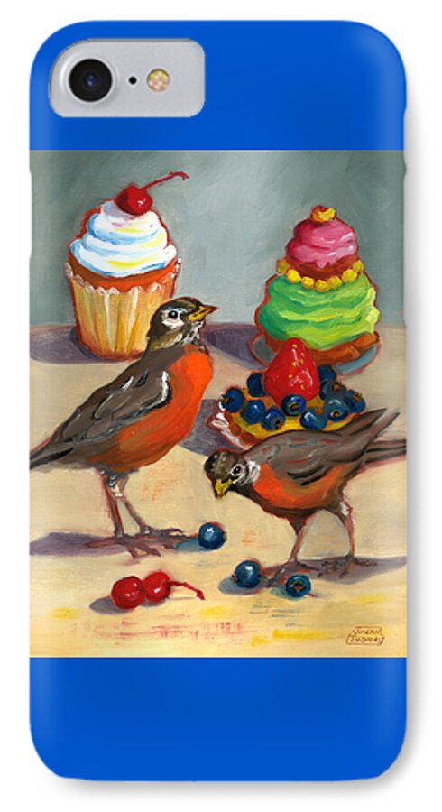 Cupcakes iPhone 8 Case featuring the painting Robins and Desserts by Susan Thomas
