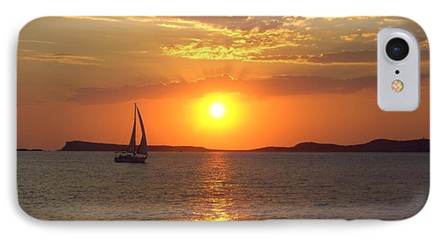 Ibiza iPhone 8 Case featuring the photograph Sailing Boat in Ibiza Sunset by Steve Kearns
