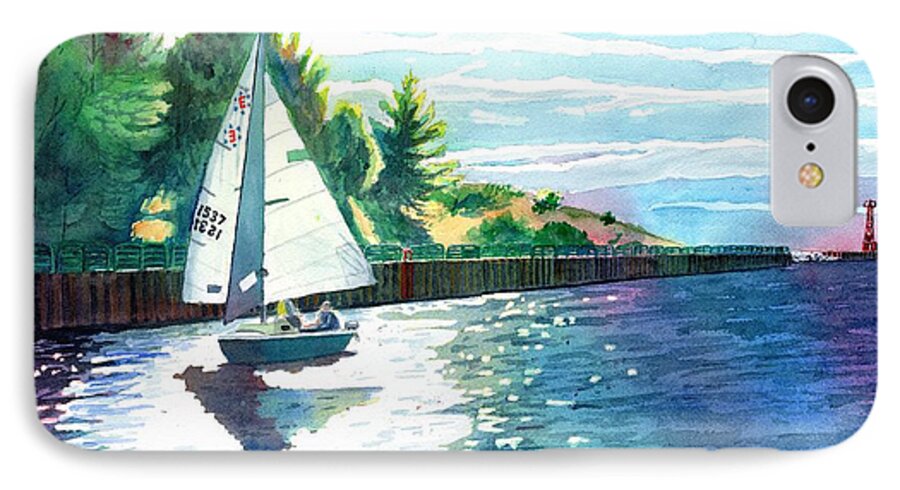 Pentwater iPhone 8 Case featuring the painting Sailing the Channel by LeAnne Sowa