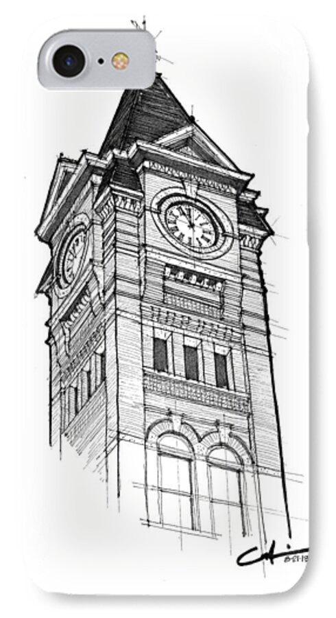 Samford Hall iPhone 8 Case featuring the drawing Samford Hall by Calvin Durham