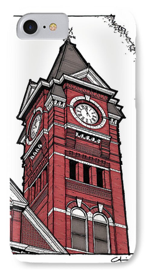 Samford iPhone 8 Case featuring the drawing Samford Hall Clock Tower by Calvin Durham