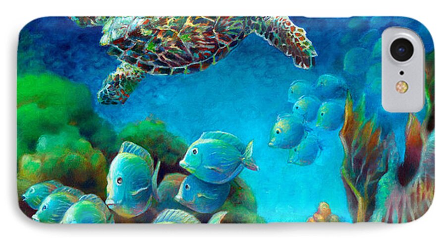 Turtle iPhone 8 Case featuring the painting Sea eScape III - Hawksbill Gemstone Turtle by Nancy Tilles