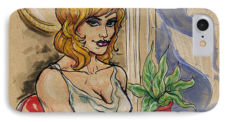 Woman iPhone 8 Case featuring the drawing Seated Woman with Wine by John Ashton Golden