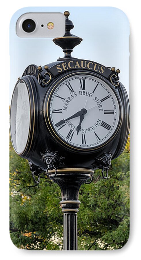 1923 iPhone 8 Case featuring the photograph Secaucus Clock Marras Drugs by Susan Candelario
