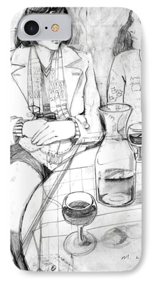 Drawing Of Two Women iPhone 8 Case featuring the drawing Sharing a Carafe by Mark Lunde