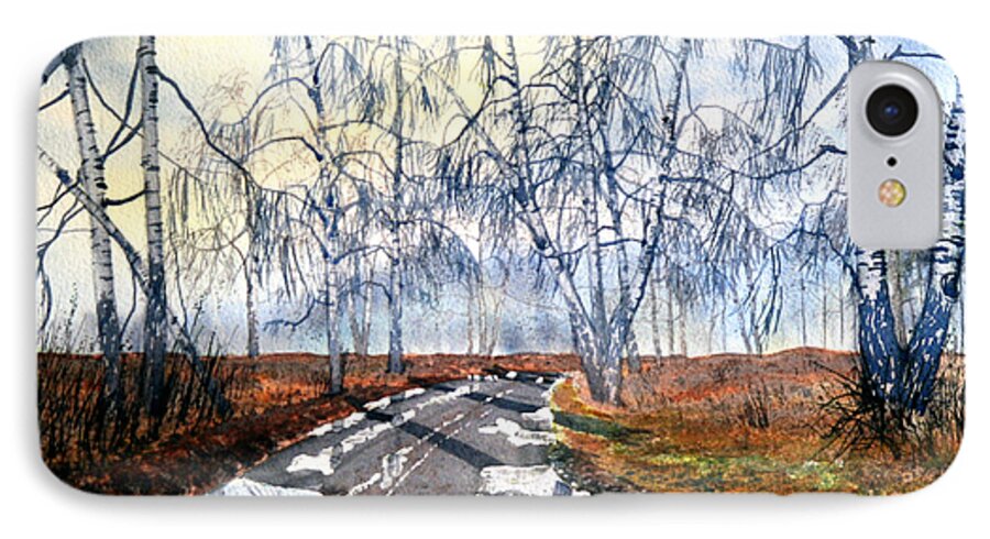 Landscape iPhone 8 Case featuring the painting Silver Birch on Skipwith Common by Glenn Marshall