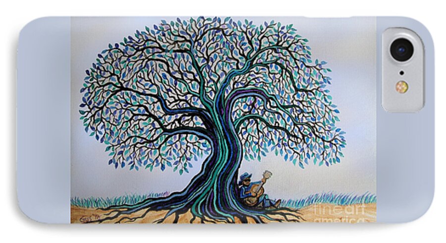 Blues iPhone 8 Case featuring the painting Singing under the Blues Tree by Nick Gustafson