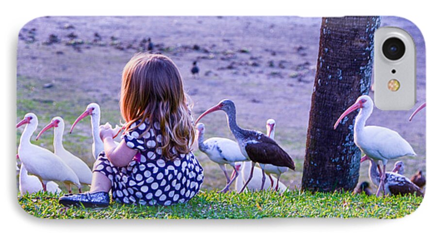 Photography iPhone 8 Case featuring the photograph Sitting girl with ducks by RobLew Photography