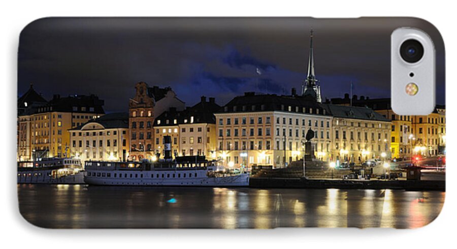 : Night iPhone 8 Case featuring the photograph Skeppsbron at night by Jeremy Voisey