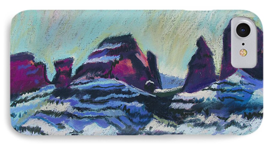 Sedona iPhone 8 Case featuring the painting Snow On Peaks by Linda Novick