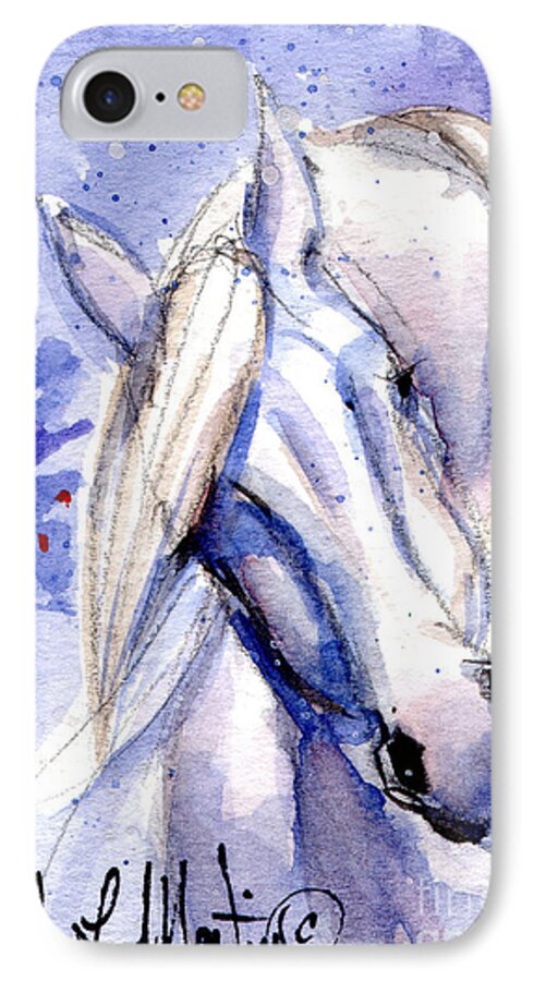 White Pony iPhone 8 Case featuring the painting Snow Pony 1 by Linda L Martin