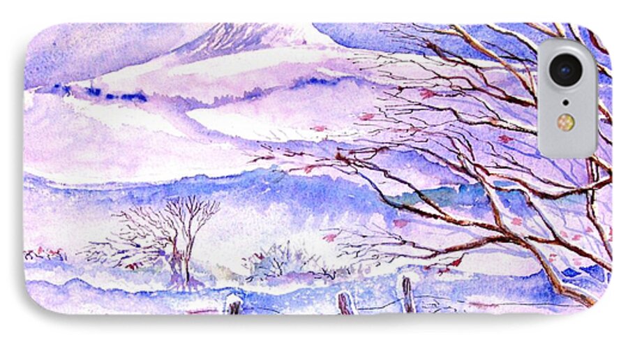  Snowfall iPhone 8 Case featuring the painting Snowfall on Eagle Hill Hacketstown Ireland by Trudi Doyle