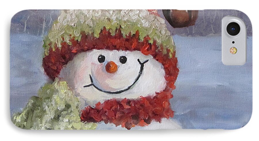 Snowman iPhone 8 Case featuring the painting Snowman II - Christmas Series by Cheri Wollenberg