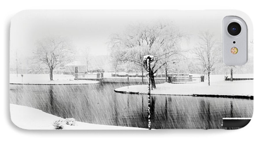 Snow iPhone 8 Case featuring the photograph Snowy day on man made pond by Andy Lawless