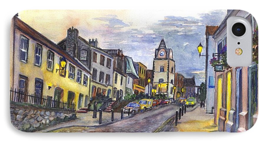 Streetscene iPhone 8 Case featuring the painting Nightfall at South Queensferry Edinburgh Scotland at Dusk by Carol Wisniewski