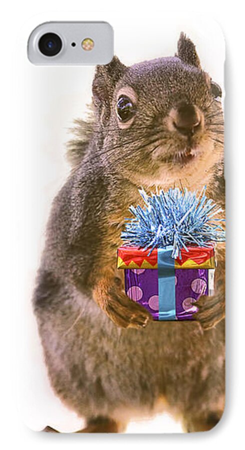 Birthday iPhone 8 Case featuring the photograph Squirrel with Gift by Peggy Collins
