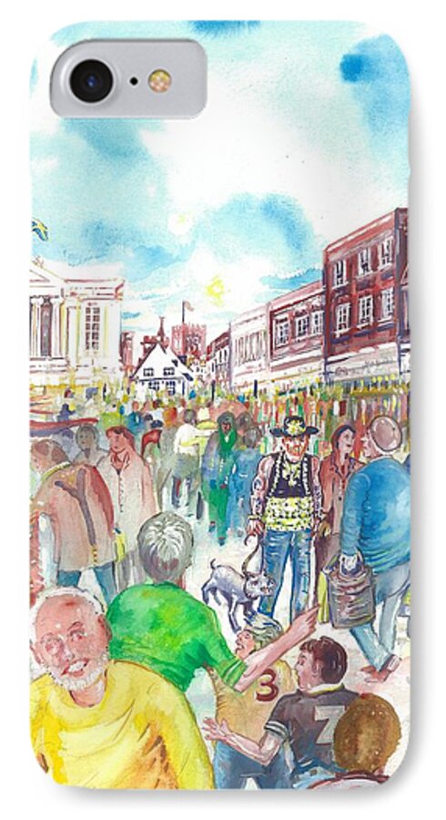 Uk iPhone 8 Case featuring the painting St Albans - Market People by Giovanni Caputo