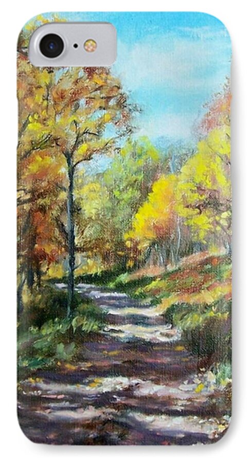 Country Road Wall Art For Sale iPhone 8 Case featuring the painting Sun Dappled Path by Bonnie Mason