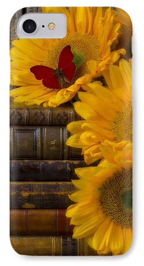 Sunflowers iPhone 8 Case featuring the photograph Sunflowers and old books by Garry Gay
