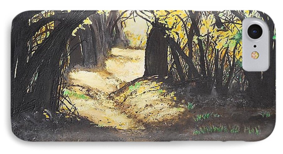 Forest iPhone 8 Case featuring the painting Sunlit Trail by Susan M Woods