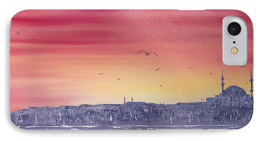 Landscape iPhone 8 Case featuring the painting Sunset over the Sea of Marmar by Rafay Zafer