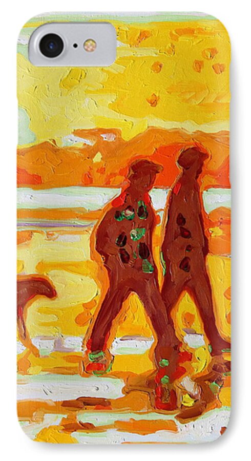 Sunset Beach Walk iPhone 8 Case featuring the painting Sunset Silhouette Carmel Beach with Dog by Thomas Bertram POOLE