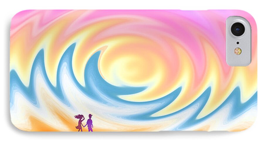 Sunset iPhone 8 Case featuring the digital art Sunset Stroll on a Windy Beach by Ginny Schmidt