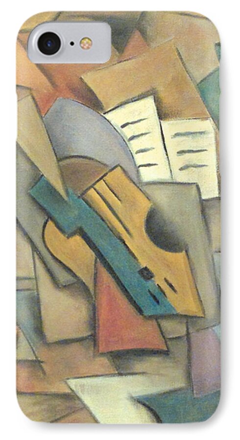 Musical Instruments iPhone 8 Case featuring the painting Table with Guitar by Trish Toro