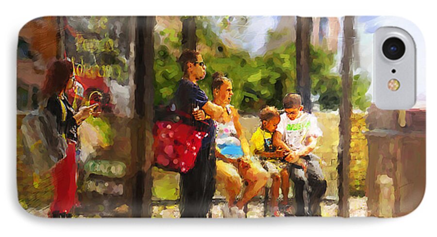 Art Painting iPhone 8 Case featuring the painting The Bus Stop by Ted Azriel