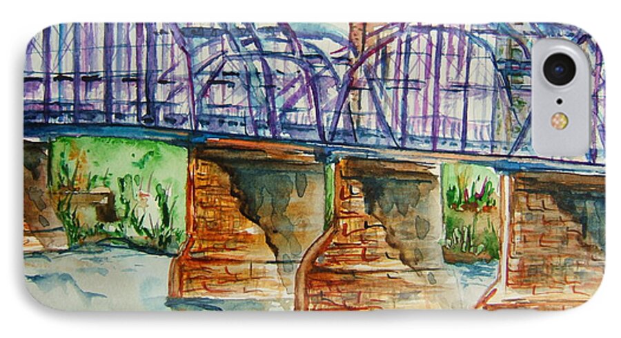 Bridge iPhone 8 Case featuring the painting The Purple People Bridge by Elaine Duras