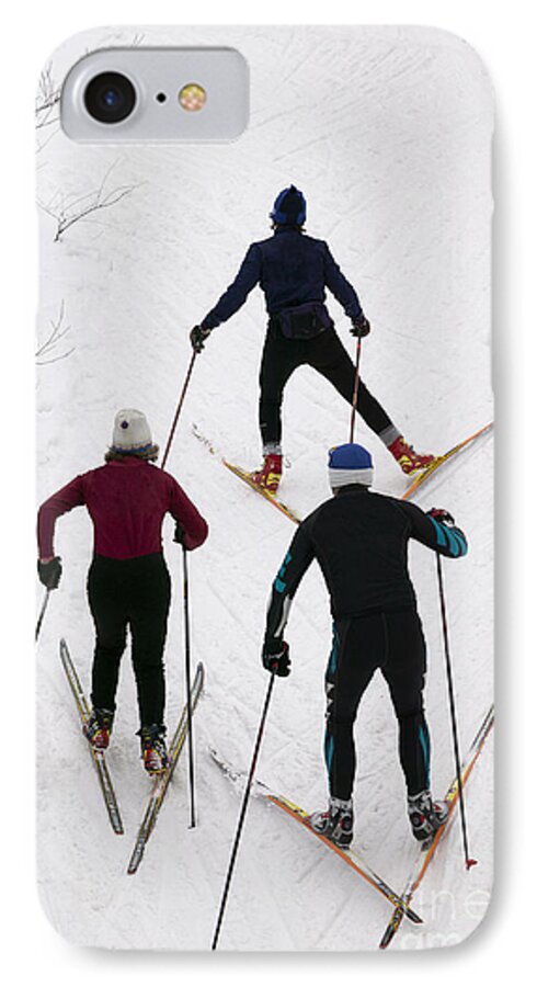 New England iPhone 8 Case featuring the photograph Three cross country skiers. by Don Landwehrle