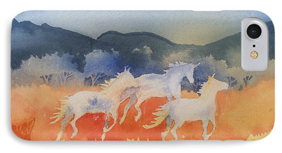 Animals iPhone 8 Case featuring the painting Three Wild Horses by Christine Lathrop