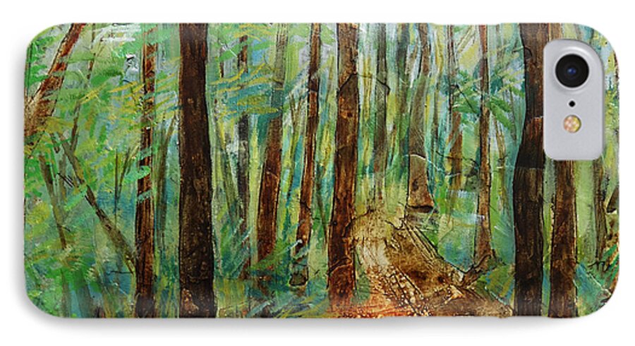 Land Scapes iPhone 8 Case featuring the painting Through The Woods by Ronex Ahimbisibwe