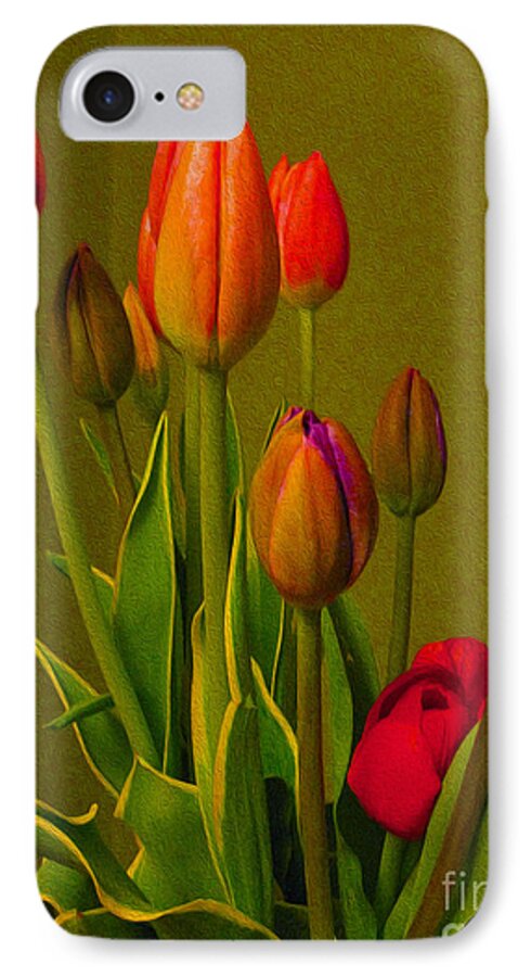 Tulips iPhone 8 Case featuring the photograph Tulips Against Green by Nina Silver