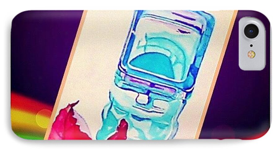Art iPhone 8 Case featuring the photograph Turquoise Candle and Red Orange Leaf - digital artwork from original watercolor painting by Anna Porter
