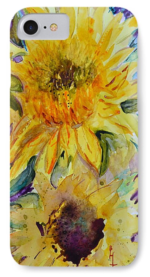 Yellow iPhone 8 Case featuring the painting Two Sunflowers by Beverley Harper Tinsley
