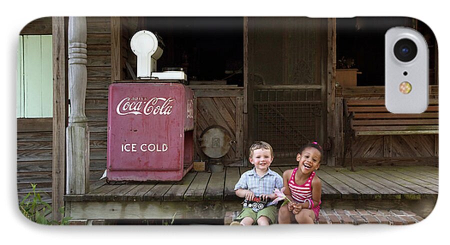 Alabama iPhone 8 Case featuring the photograph Two young children pose on the steps of a historic cabin in rural Alabama by Carol M Highsmith