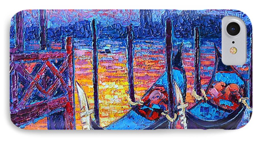 Venice iPhone 8 Case featuring the painting Venice Mysterious Light - Gondolas And San Giorgio Maggiore Seen From Plaza San Marco by Ana Maria Edulescu