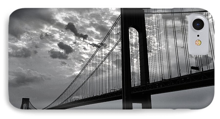 Verrazano Bridge iPhone 8 Case featuring the photograph Verrazano Sky BW by Mitch Cat