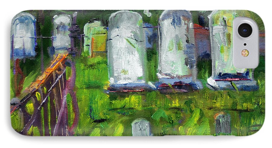 Cemetery Gravestone Fence Tombstone Resting Place Grave Graveyard Death Ghost iPhone 8 Case featuring the painting Waiting For You by Michael Daniels