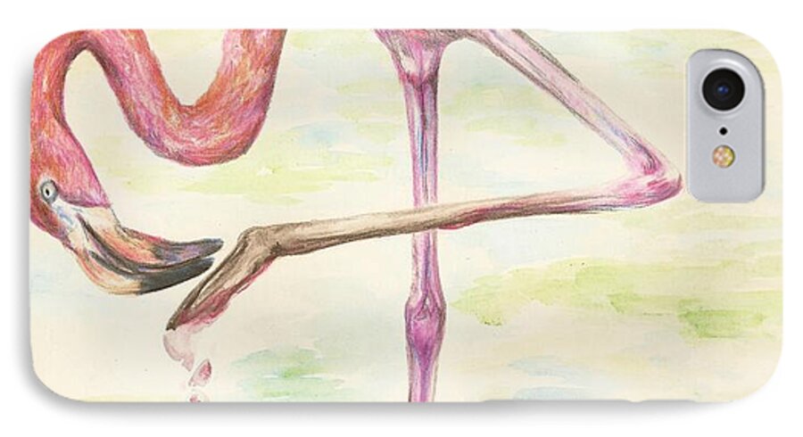 Bird iPhone 8 Case featuring the drawing Washable Pink by Meagan Visser