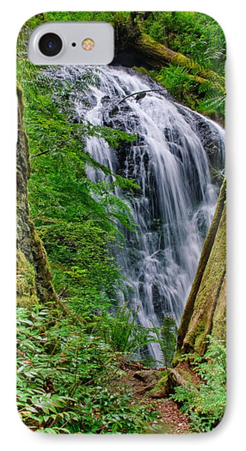 Cedar iPhone 8 Case featuring the photograph Waterfall and Green Vegetation Framed by Trees by Jeff Goulden