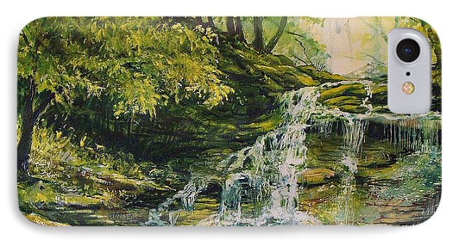 Waterfall In The Woods iPhone 8 Case featuring the painting Waterfall in the Woods by Joy Nichols