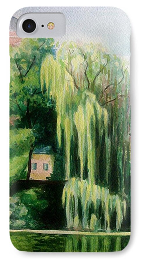 Landscape iPhone 8 Case featuring the painting Weeping Willow at North Pond by Nicolas Bouteneff