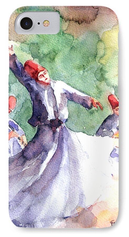 Dervishes iPhone 8 Case featuring the painting Whirling Dervishes by Faruk Koksal